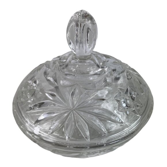 Anchor Hocking Prescut Clear Glass Candy Dish & Lid Pressed Star/Fan Design - Picture 4 of 11